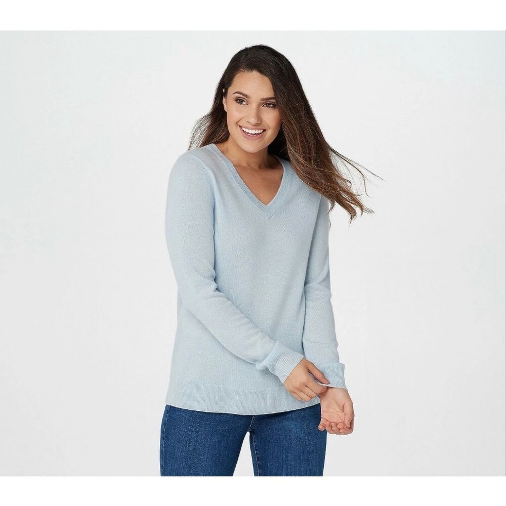 Soft by Naadam 100% Cashmere Light Blue V-Neck Sweater XXS